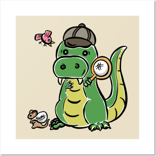 Detective Tyrannosaurus Dinosaur Dino Cartoon Cute Character Posters and Art